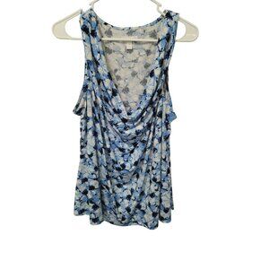 Charter Club Blouse Womens Size 3X Blue Floral Sleeveless Cowl Neck Top